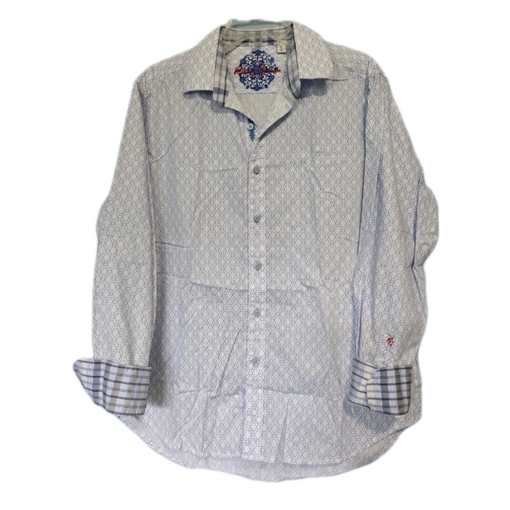 Robert Graham Men's Button-down Shirt Size Large in Blue Contrast Cuff